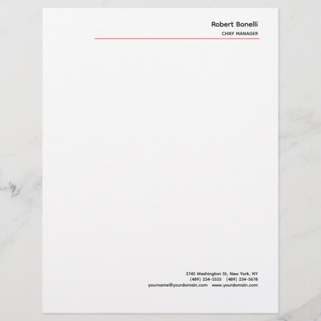 Minimalist Plain Red White Modern  Custom Letterhead (Front)