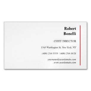 Minimalist Plain Red White Modern Magnetic Business Card