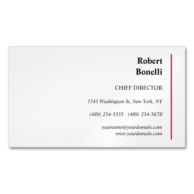 Minimalist Plain Red White Modern Magnetic Business Card (Front)