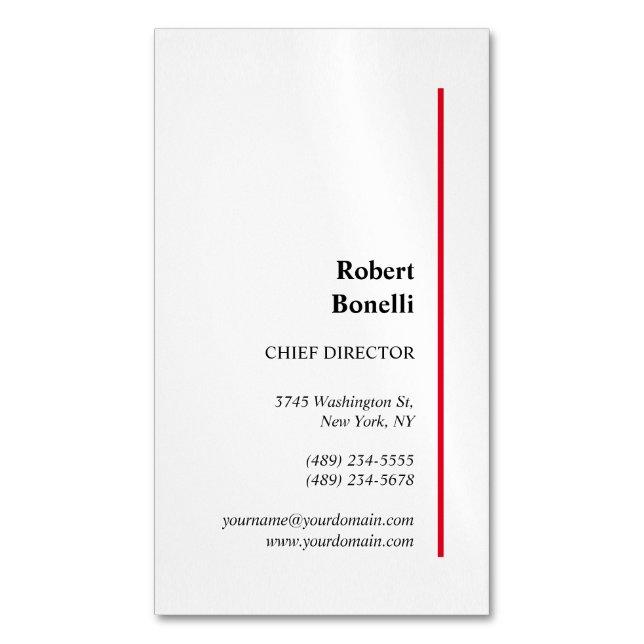 Minimalist Plain Red White Modern Magnetic Business Card (Front Vertical)