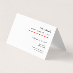 Minimalist Plain Red White Modern Notary  Business Card