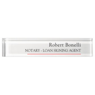 Minimalist Plain Red White Modern Notary  Nameplate