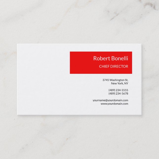 Minimalist Plain Red White Modern Plain Business Card (Front)