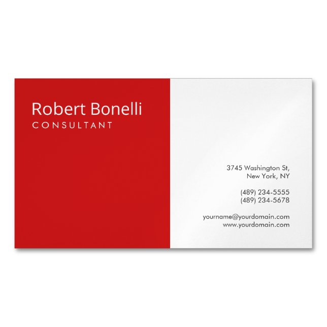 Minimalist Plain Red White Modern Plain  Magnetic Business Card (Front)