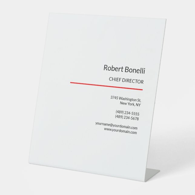 Minimalist Plain Red White Modern Standard Pedestal Sign (Front)