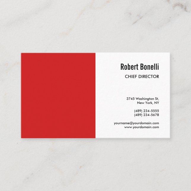 Minimalist Plain Red White Modern Standard Size Business Card (Front)