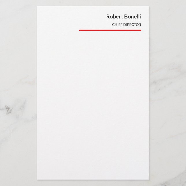 Minimalist Plain Red White Modern Stationery (Front)