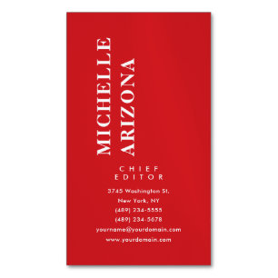 Minimalist Plain Red & White Professional Modern Magnetic Business Card
