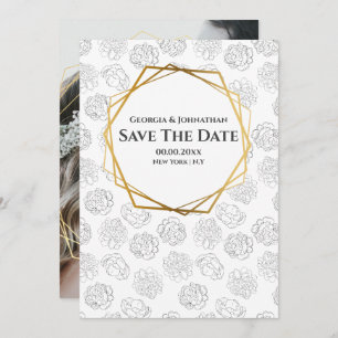 Minimalist plain rose black white gold photo save the date