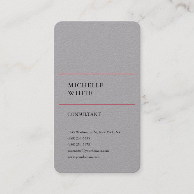 Minimalist Plain Simple Premium Grey Professional Business Card (Front)