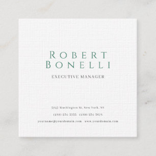 Minimalist Plain Simple White Modern Lovely Linen Square Business Card