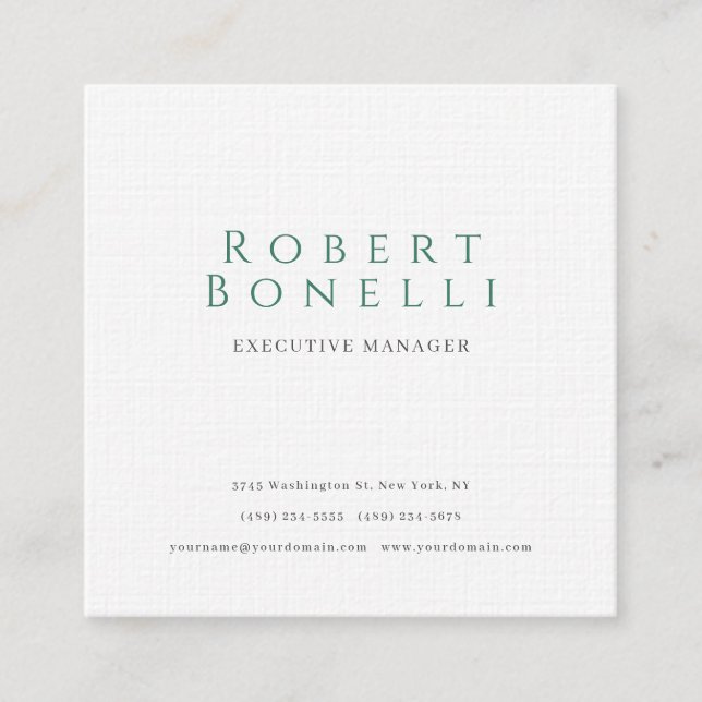 Minimalist Plain Simple White Modern Lovely Linen Square Business Card (Front)