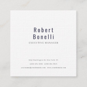 Minimalist Plain Simple White Modern Professional Square Business Card