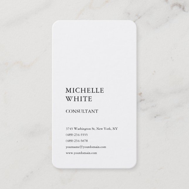 Minimalist Plain Simple White Professional Business Card (Front)