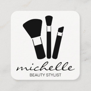 Minimalist Plain White   Cursive Text   Makeup Kit Square Business Card