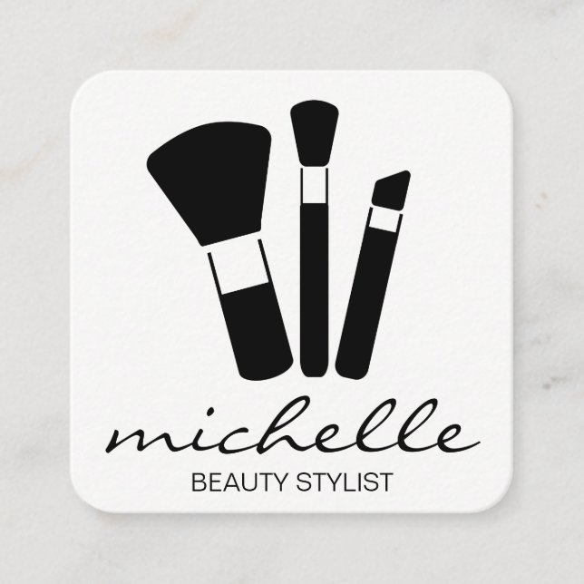 Minimalist Plain White | Cursive Text | Makeup Kit Square Business Card (Front)