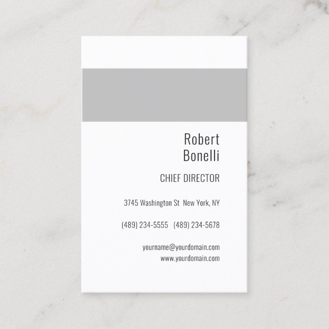 Minimalist Plain White Grey Modern Business Card (Front)