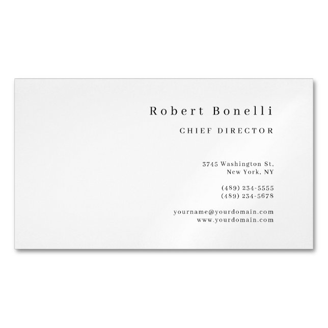 Minimalist Plain White Modern  Magnetic Business Card (Front)