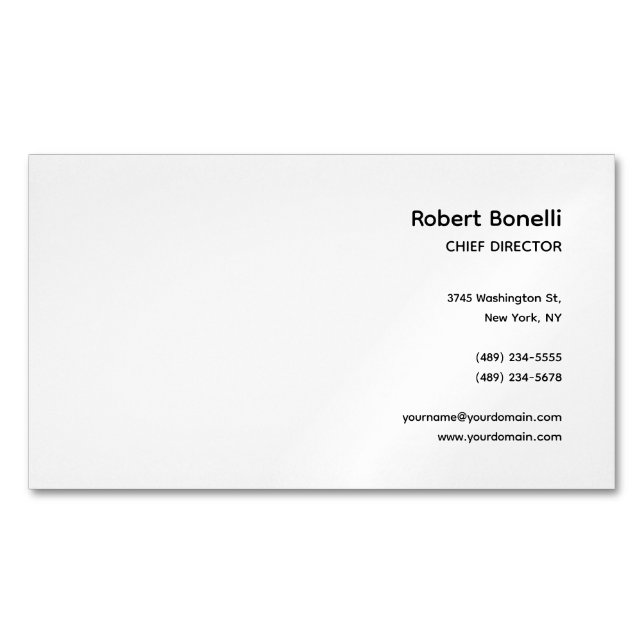 Minimalist Plain White Modern  Magnetic Business Card (Front)