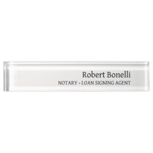 Minimalist Plain White Modern Notary Loan Agent Nameplate