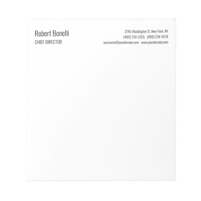 Minimalist Plain White Modern Notepad (Front)