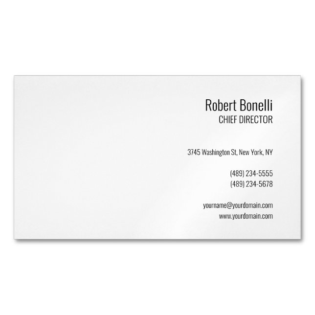 Minimalist Plain White Modern Standard Size Magnetic Business Card (Front)