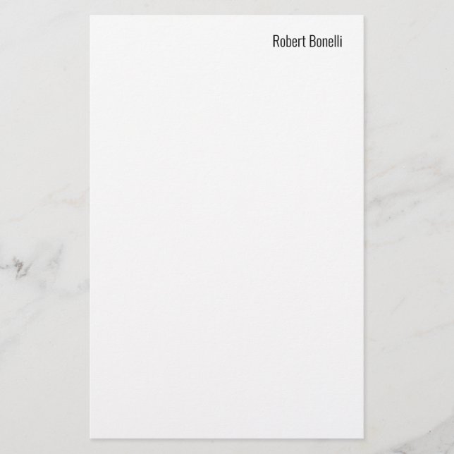 Minimalist Plain White Modern Standard Size Stationery (Front)