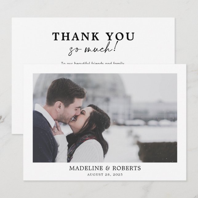 Minimalist Plain White Photo Wedding Thank You Card (Front/Back)
