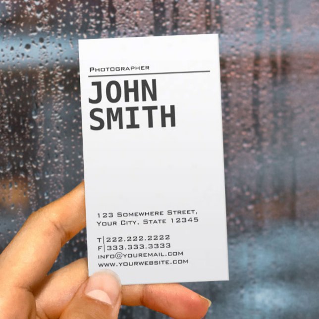 Minimalist Plain White Professional Photographer  Business Card (Creator Uploaded)