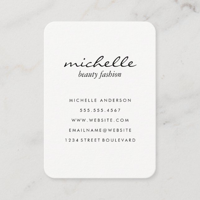 Minimalist Plain White with Cursive Text Business Card (Front)