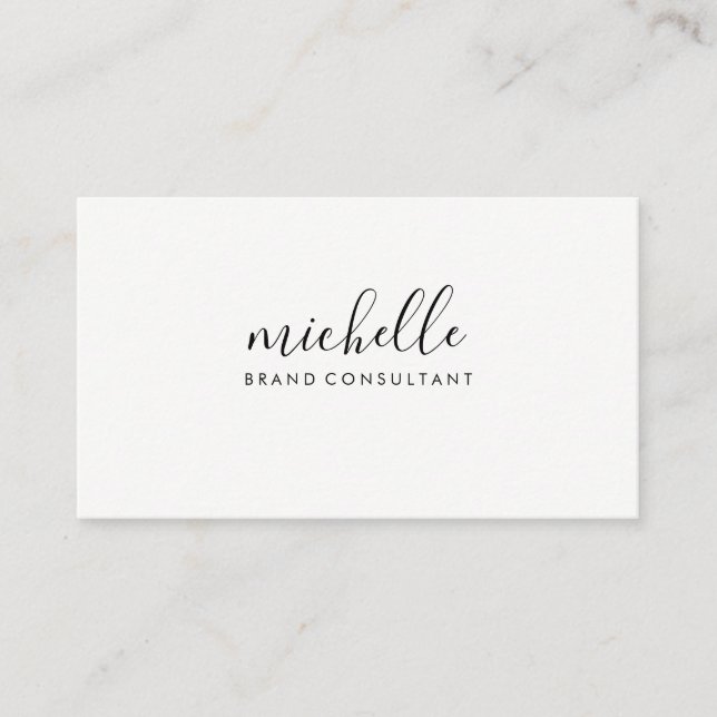 Minimalist Plain White with Cursive Text Business Card (Front)