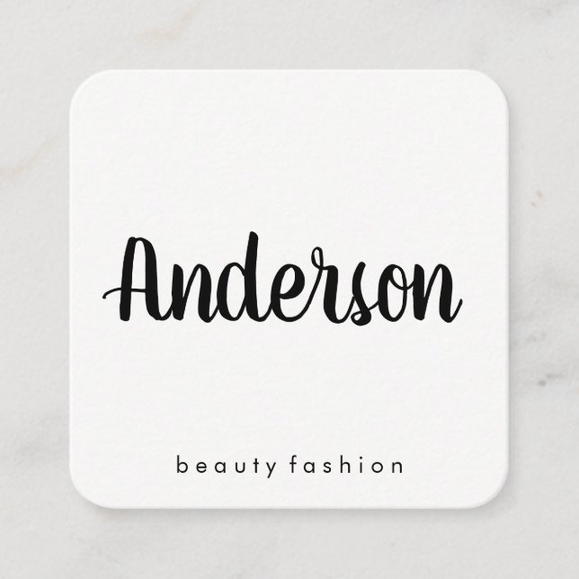 Minimalist Plain White with Cursive Text Square Business Card (Front)