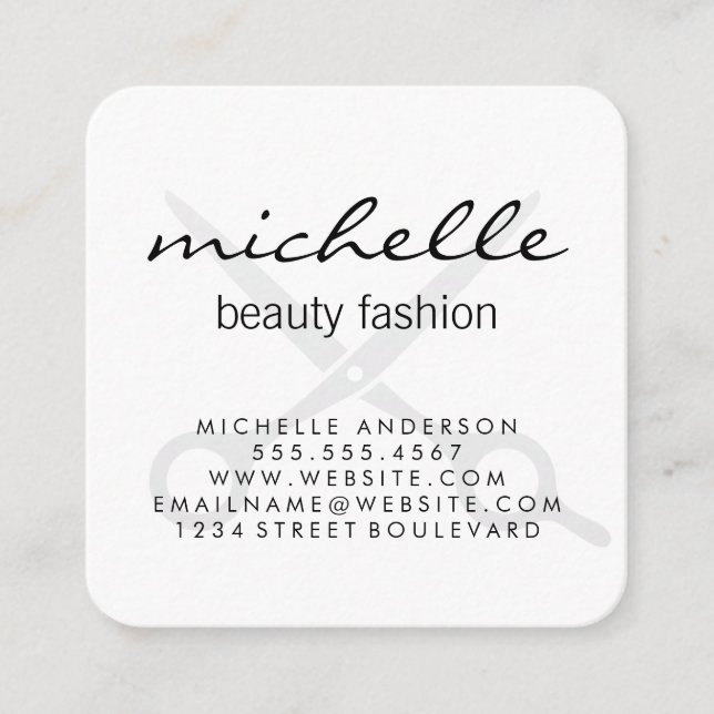 Minimalist Plain White with Cursive Text Square Business Card (Front)