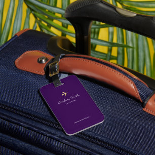 Minimalist Plane Travels Purple Luggage Tag