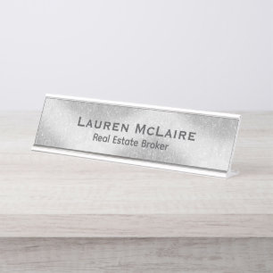 Minimalist Platinum & Diamonds Professional Desk Name Plate