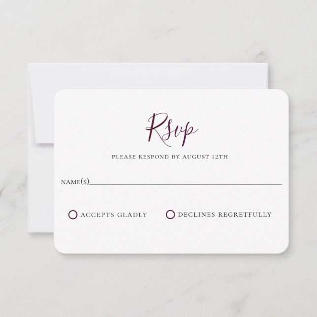 Minimalist Plum Purple Wedding RSVP Card (Front)