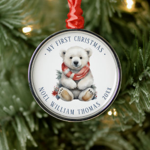 Minimalist Polar Bear Baby's First Christmas Metal Tree Decoration