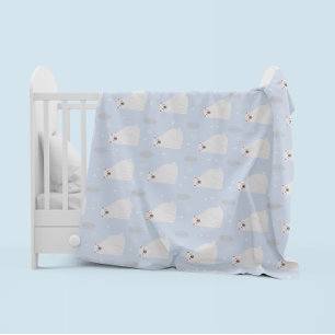 Minimalist Polar Bear Pattern Nursery Decor Fleece Blanket