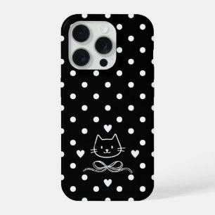 Minimalist Polka Dot Cat iPhone 15 Pro Case