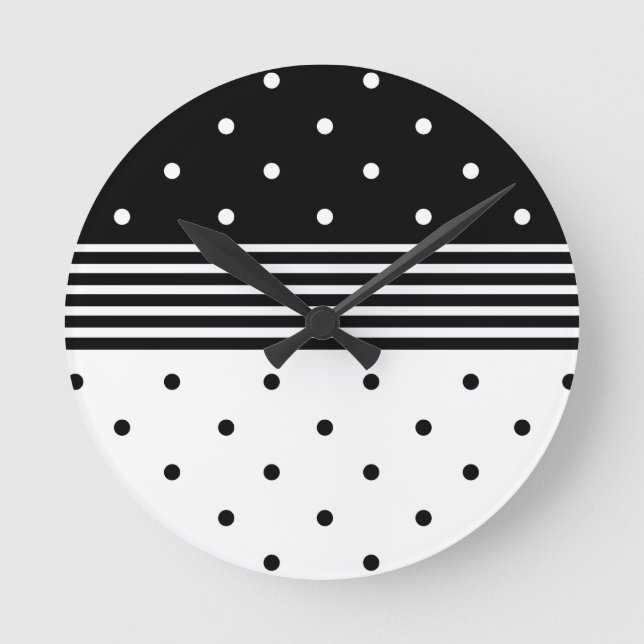Minimalist Polka Dot & Striped Wall Clock (Front)