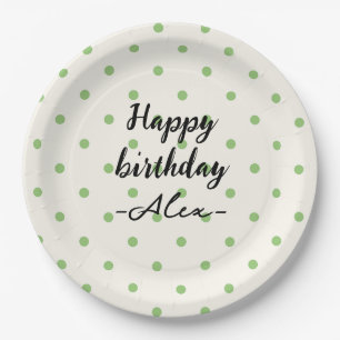 Minimalist polka dots green and white Birthday Paper Plate