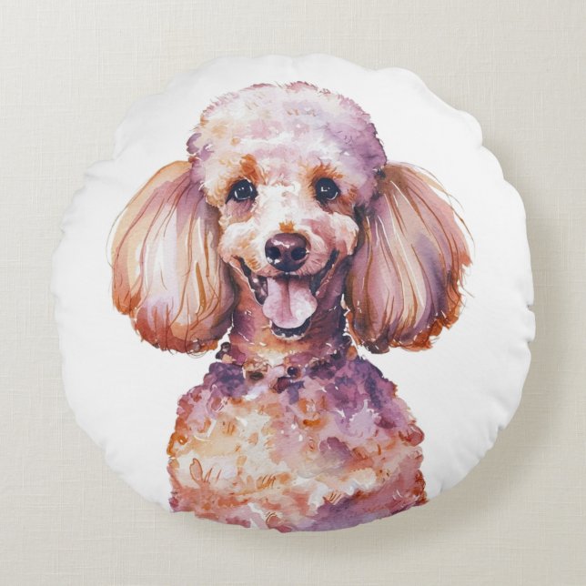 Minimalist Poodle Dog Inspired  Round Cushion (Front)