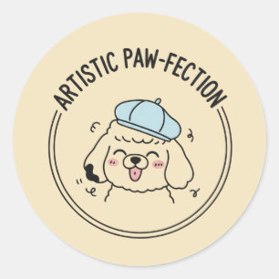 Minimalist Poodle Puppy Doodle Yellow Stationery Classic Round Sticker