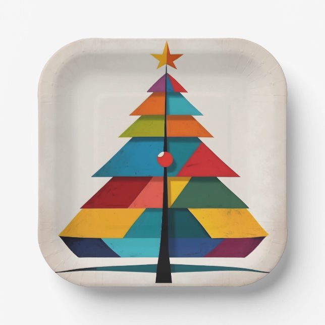 Minimalist Pop Art Geometric Christmas Tree Paper Plate (Front)