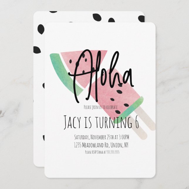 Minimalist Pop Watercolor Watermelon and Pop Invitation (Front/Back)