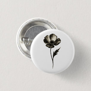 Minimalist Poppy – Monochrome Botanical Ink Art on 3 Cm Round Badge
