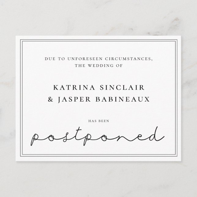 Minimalist Postponed Wedding Announcement Postcard (Front)