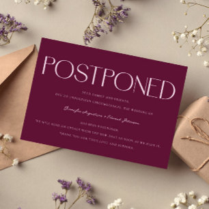 Minimalist Postponed Wedding Update Cranberry Invitation