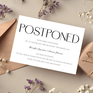 Minimalist Postponed Wedding Update White Invitation