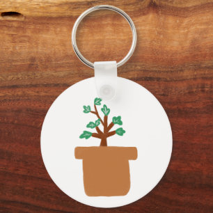 Minimalist Potted Plant Crayon Gift Key Ring